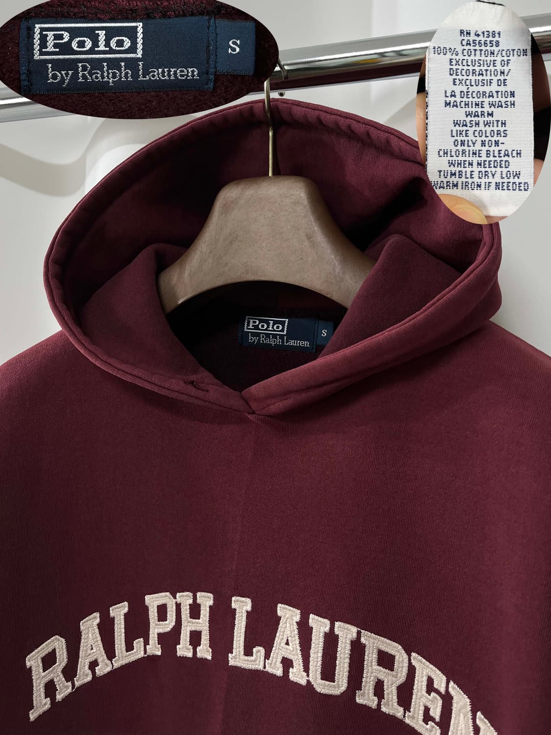 00's 폴로 랄프로렌 버건디 스펠아웃 빈티지 후드티 스웻셔츠 상품이미지3