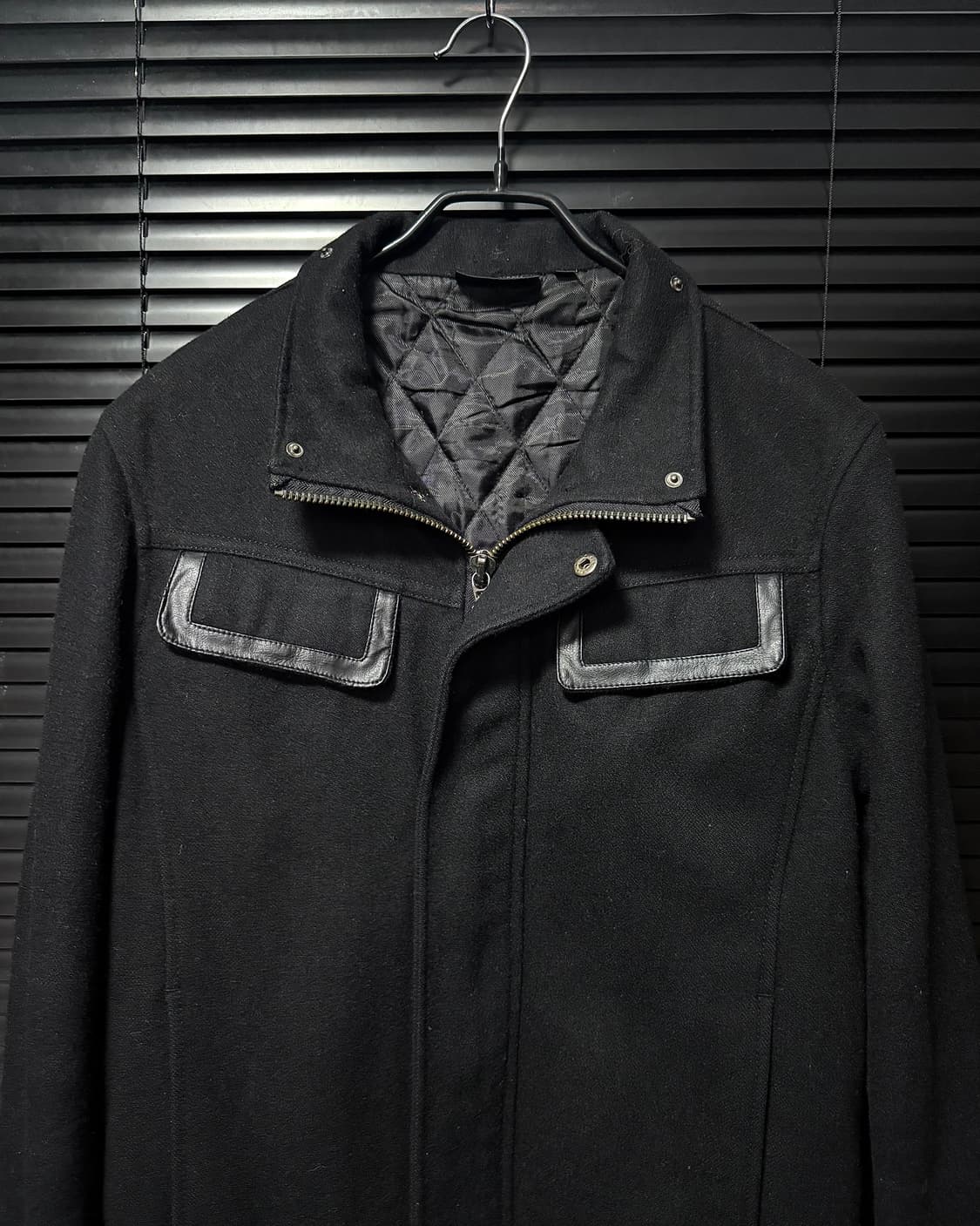 IGNITION 웨스턴 울 숏 집업 코트 집업 블랙 검정 가죽 레더 펑크 상품이미지3