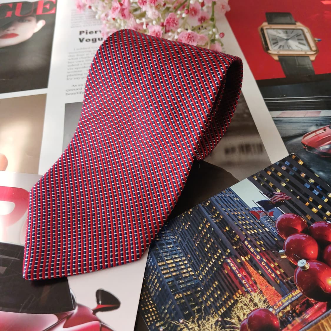 브룩스브라더스 실크 레드 지오메트릭 넥타이 8.9cm 새상품 A19072 상품이미지2