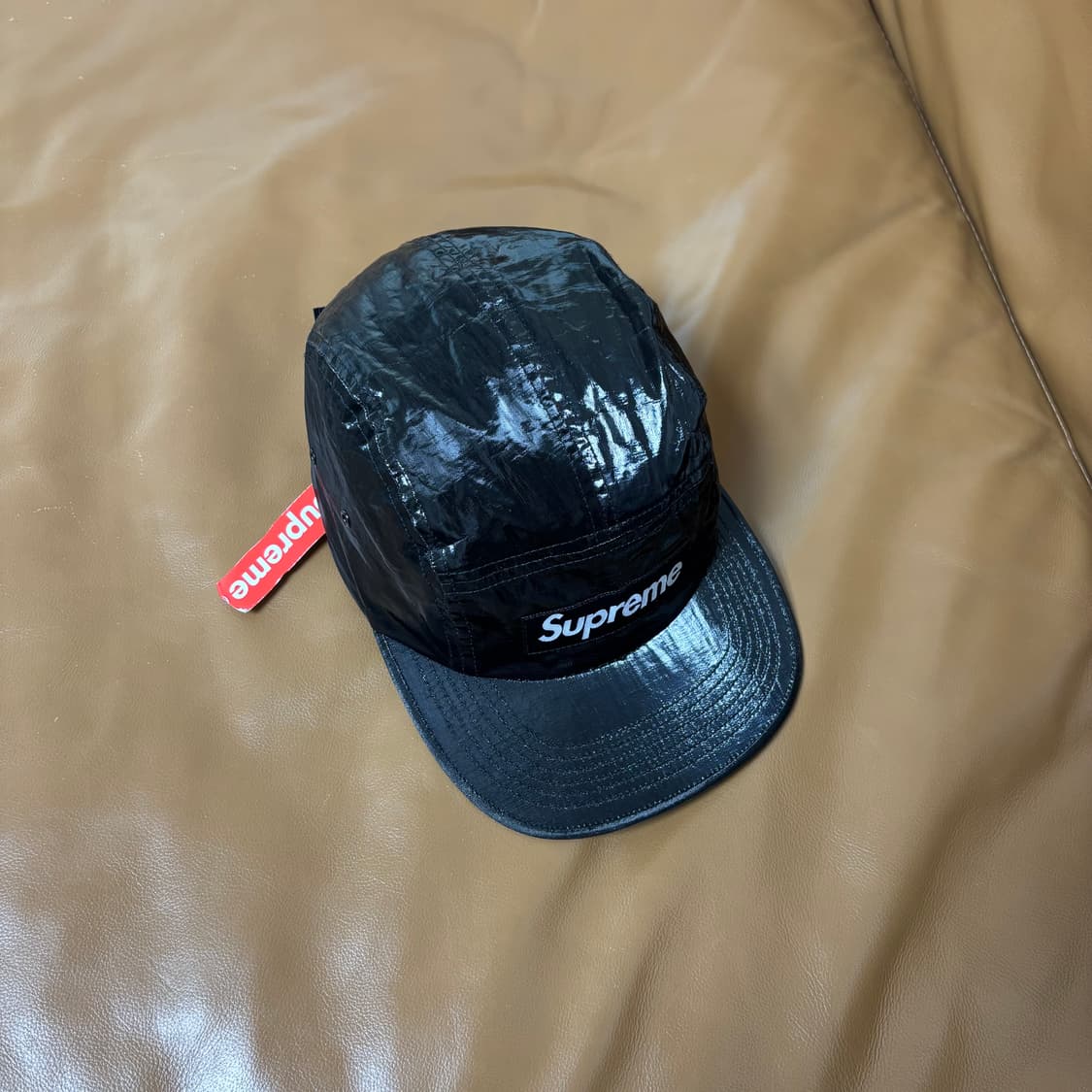 슈프림 캠프캡 모자 박스로고 코티드 리넨 블랙 상품이미지5