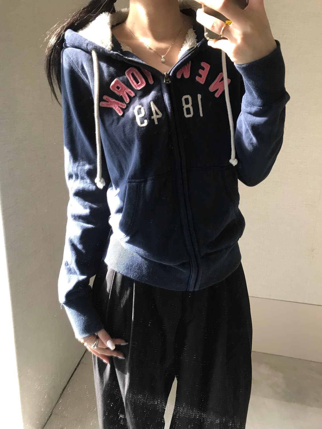 후아유 네이비 퍼후드집업 상품이미지2