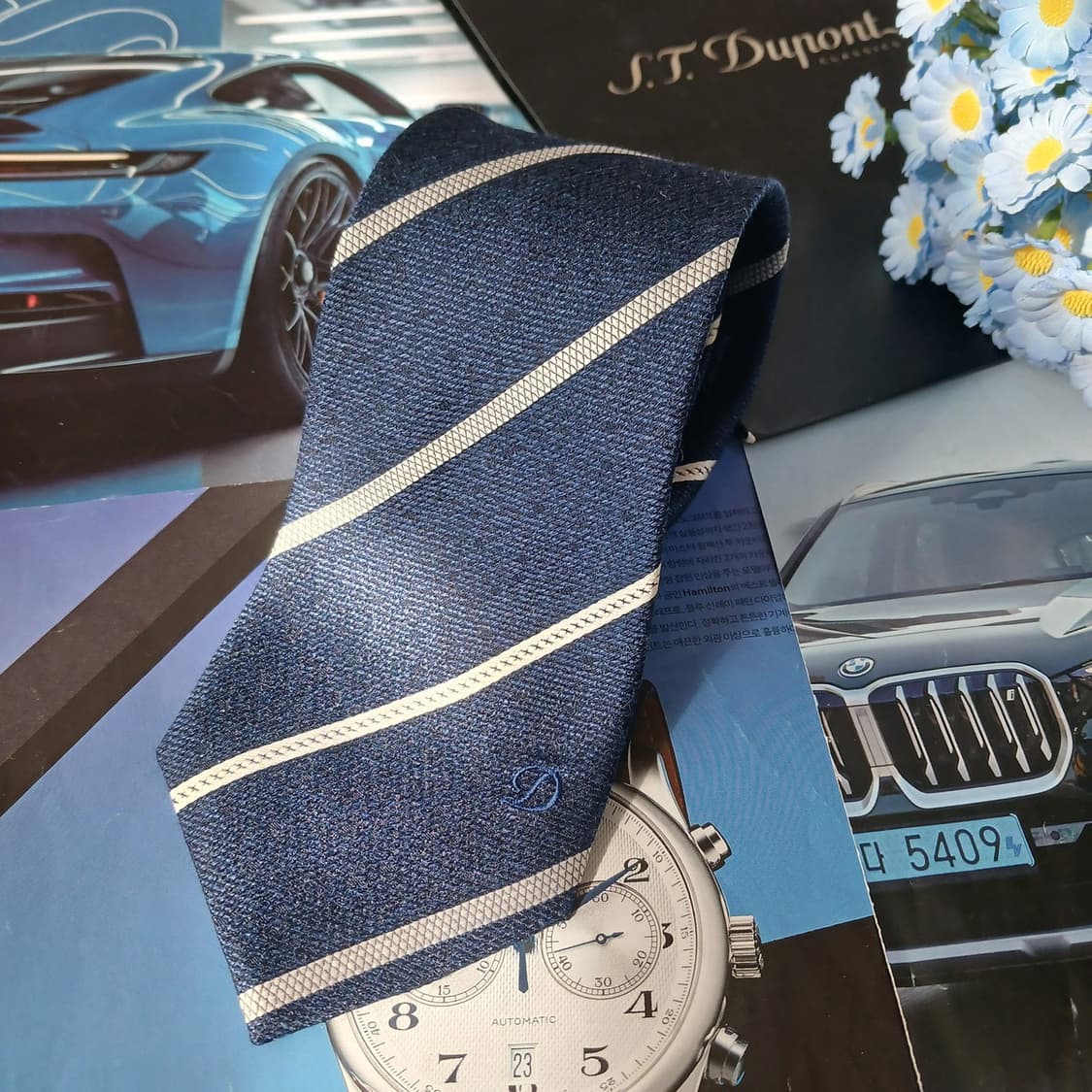 듀퐁 실크 네이비 스트라이프 넥타이 8.3cm A+등급 A19686 상품이미지2