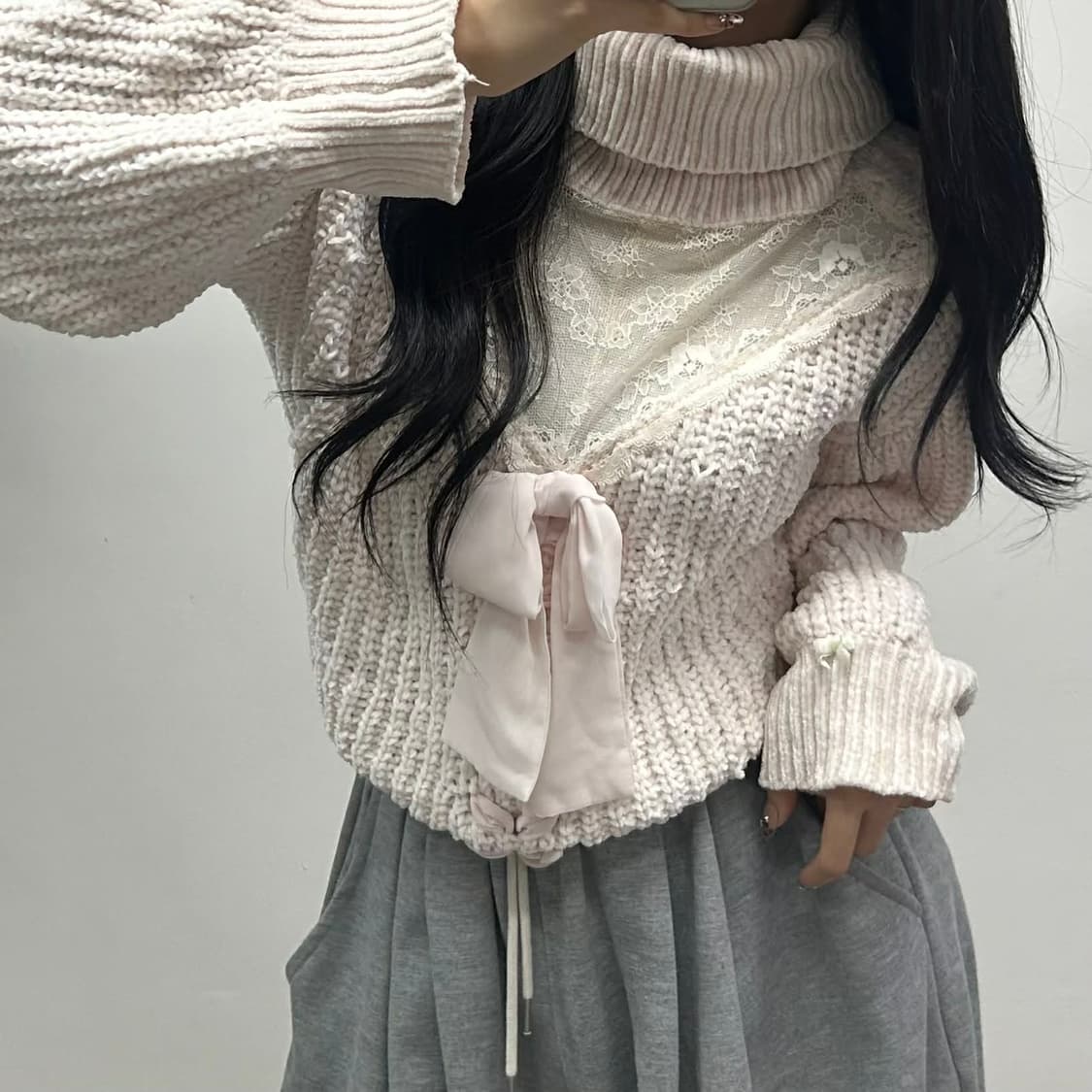 LIZLISA 리즈리사 쿠루미 모리걸 라떼 갸루 니트 상품이미지1