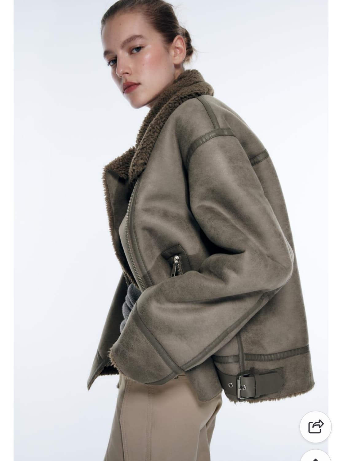 자라 하이넥 스웨이드 무스탕 자켓 브라운 상품이미지1