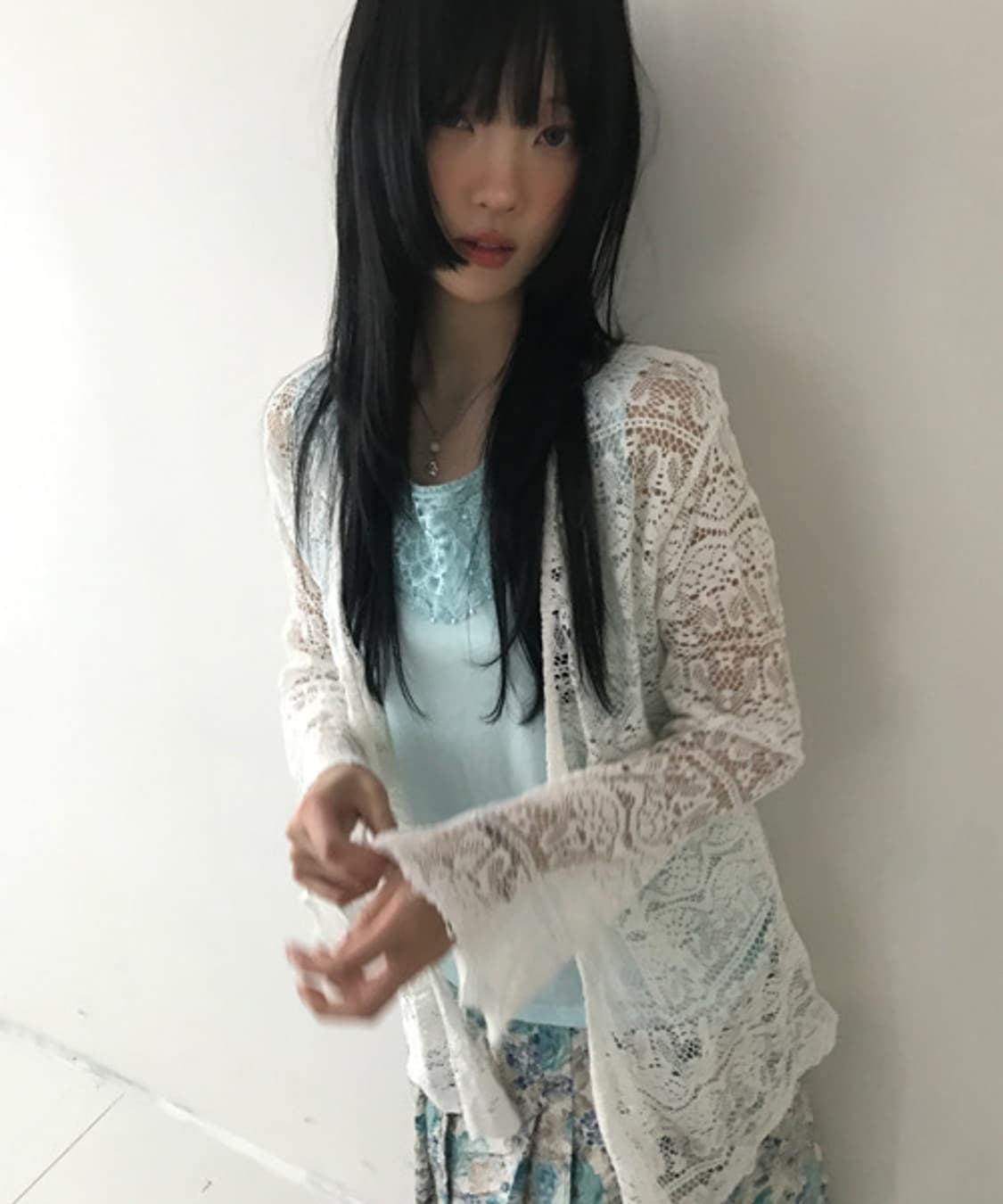 Lace Embroidery Punching Long Knit Cardi 상품이미지1
