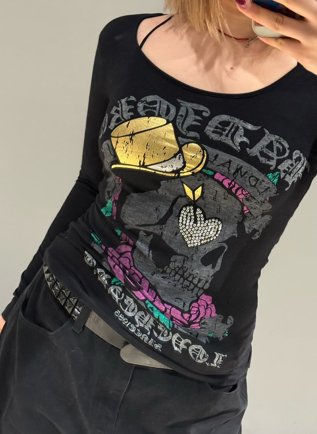 skull printing back cutout long sleeve 상품이미지2