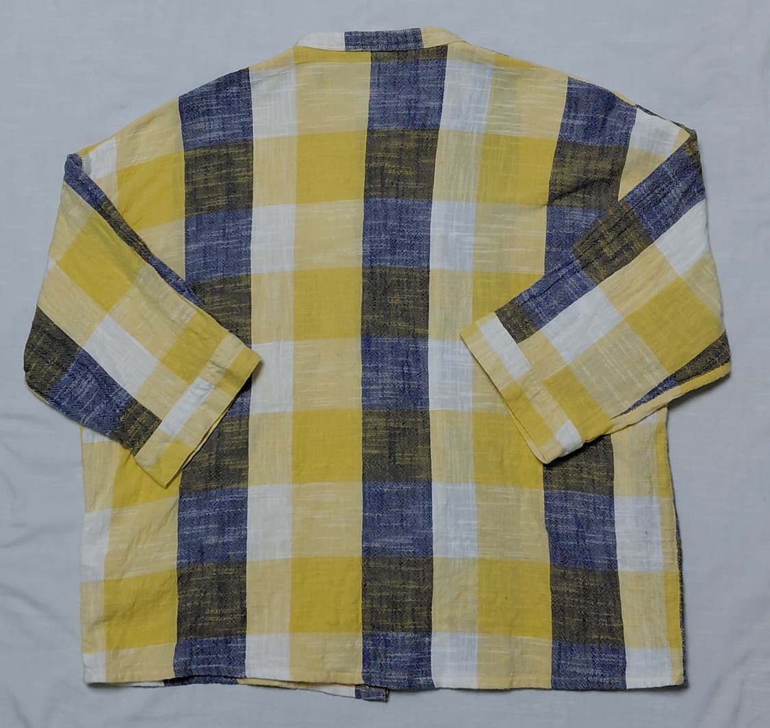 [XL] 일본 빈티지 인도 면 100% 블록 체크 밴드카라 셔츠 상품이미지9