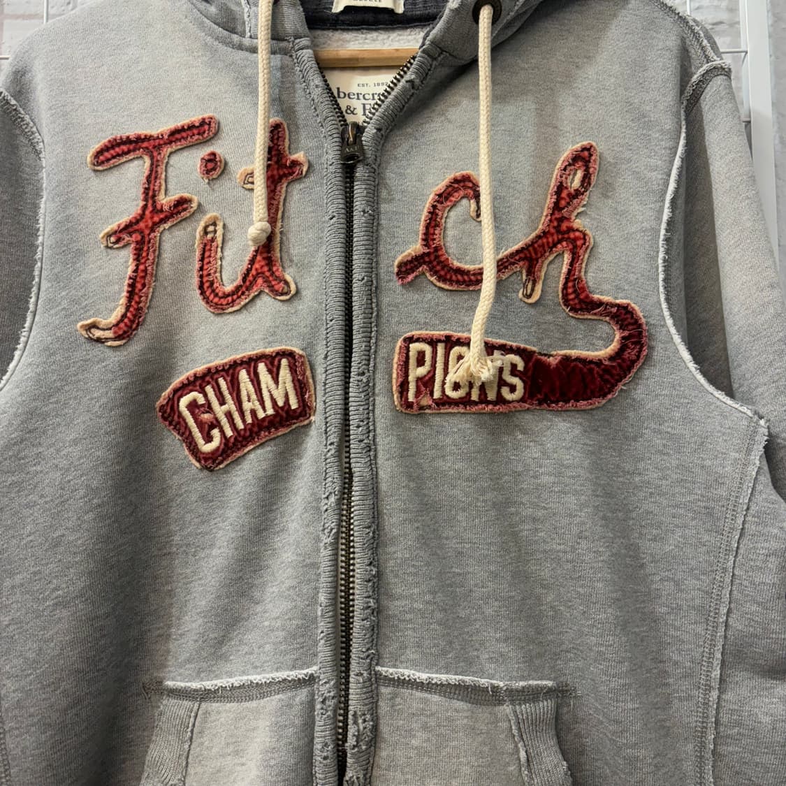 아베크롬비 y2k 빈티지 그레이 데미지 디테일 후드집업 L 상품이미지5