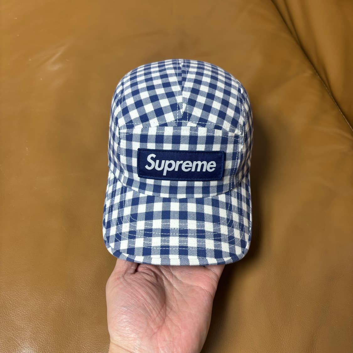 슈프림 캠프캡 모자 박스로고 23ss 깅엄체크 네이비 상품이미지3