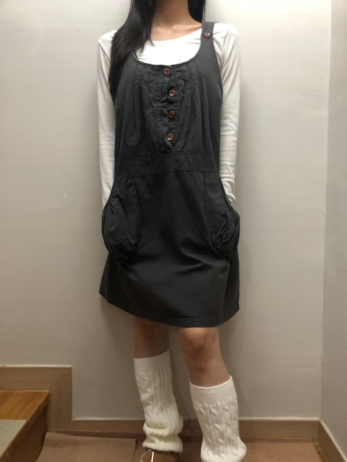빈티지 그레이 버튼 원피스 상품이미지4
