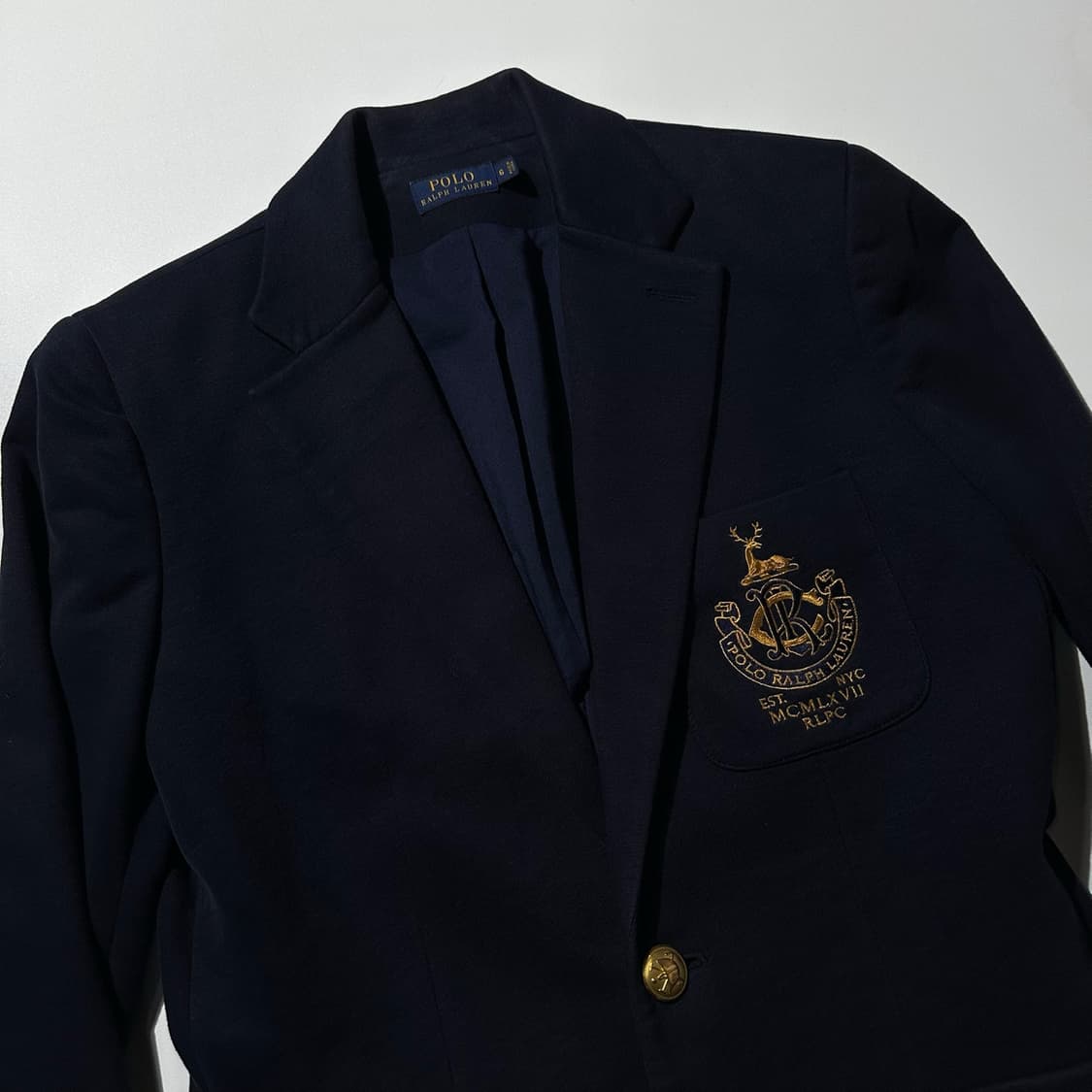 폴로 랄프로렌 크레스크 로고 금장버튼 싱글 2B 블레이저 자켓 네이비 상품이미지3