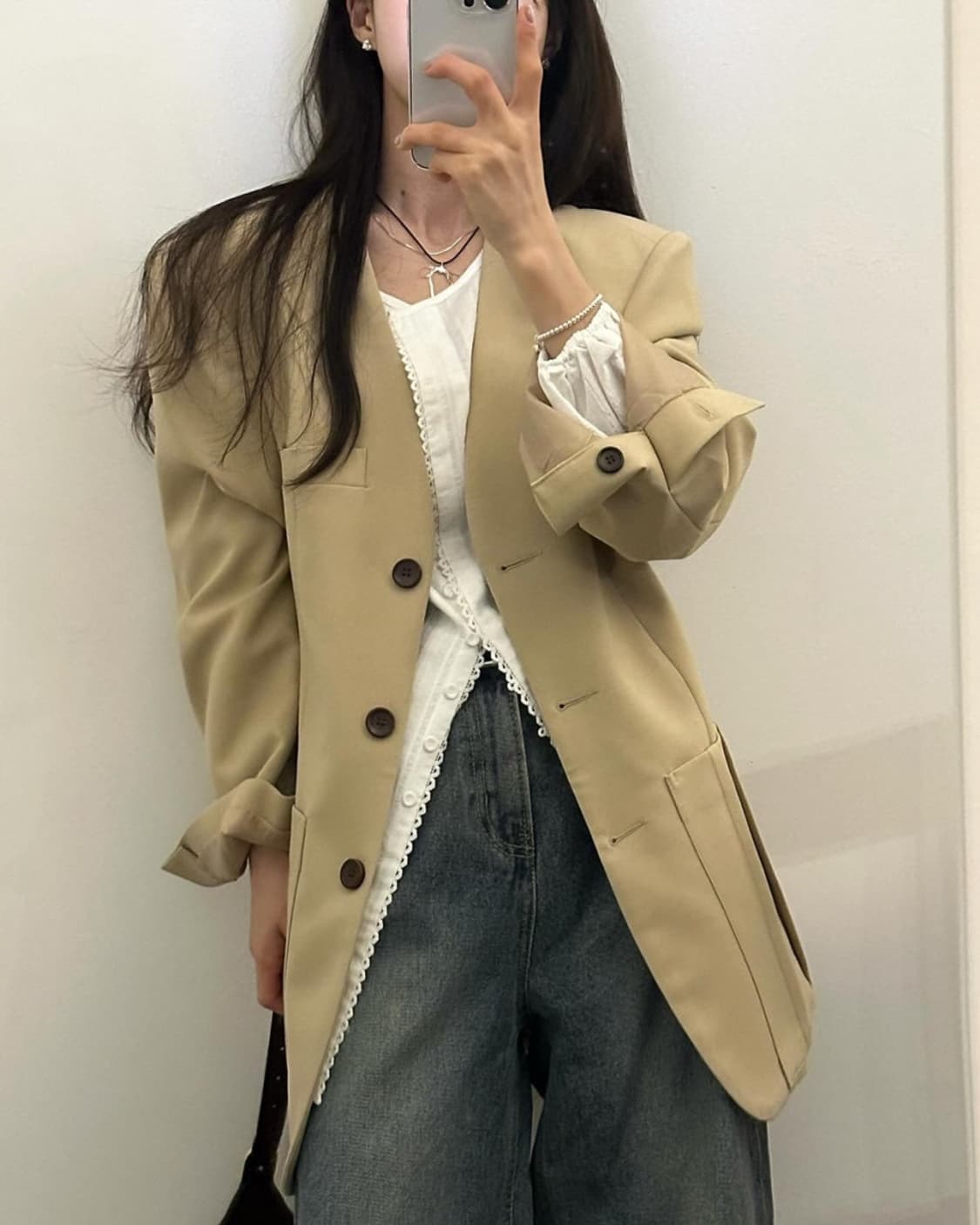 노카라 베이지 블레이저 자켓 상품이미지1