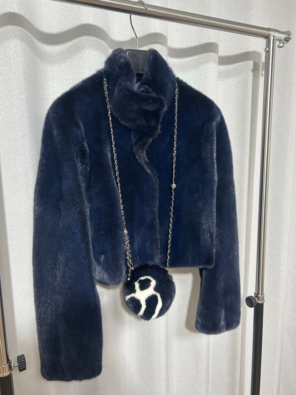 한섬) 오브제 밍크퍼하이넥자켓 네이비색상 -미착용새상품,택포함- 상품이미지4