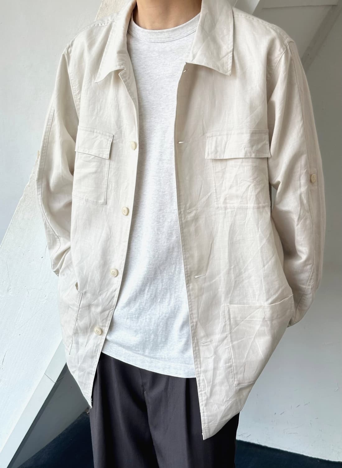 Natural fabric 2way sleeve work coat 상품이미지1