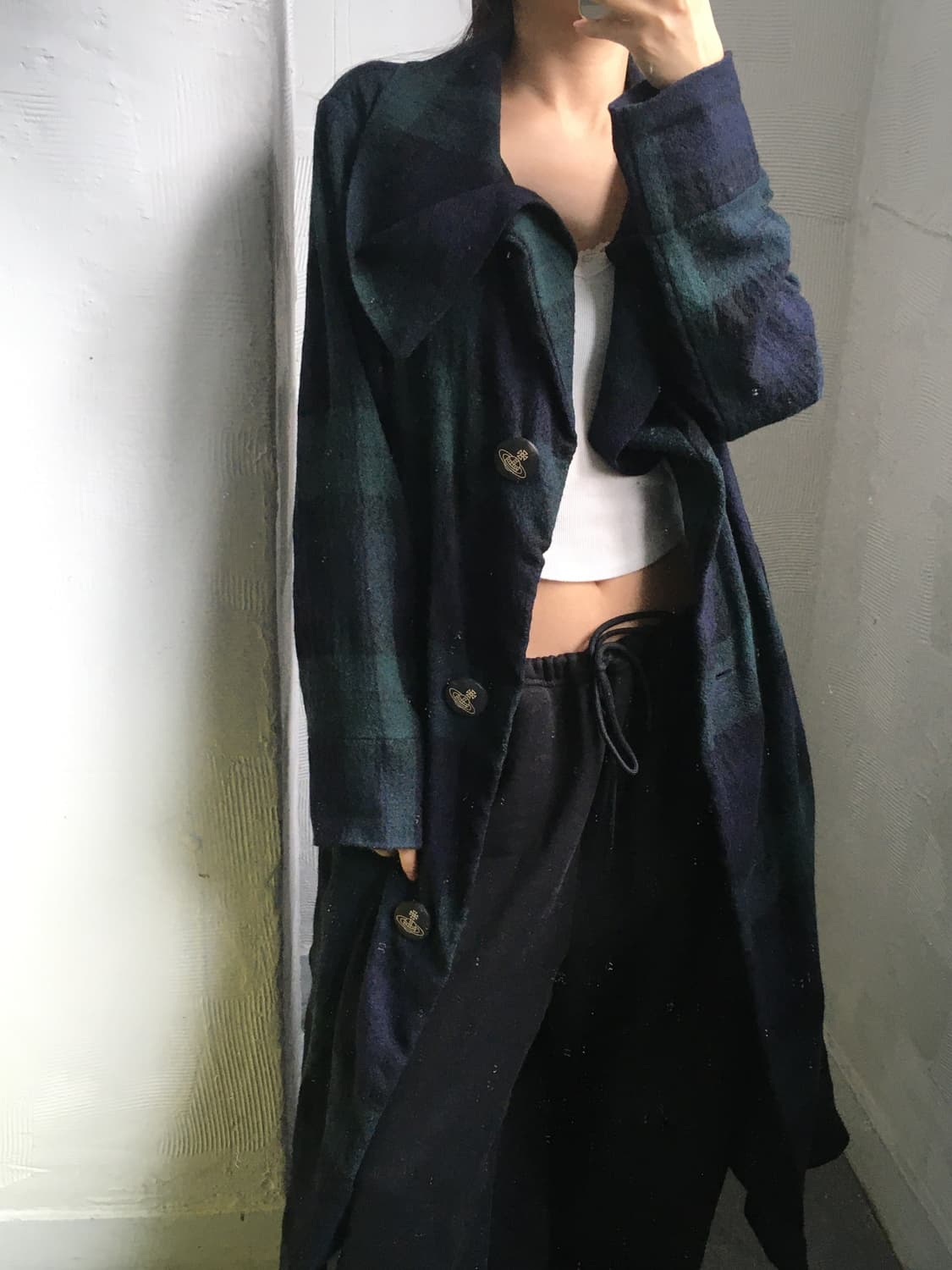 Vivienne Westwood 비비안웨스트우드 그린 체크 카라 울 코트 상품이미지3