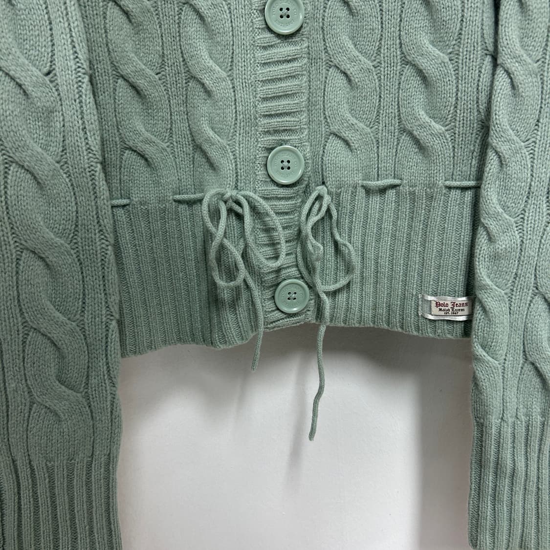 폴로 진스 램스울 꽈배기 버튼 니트 가디건 민트 상품이미지3