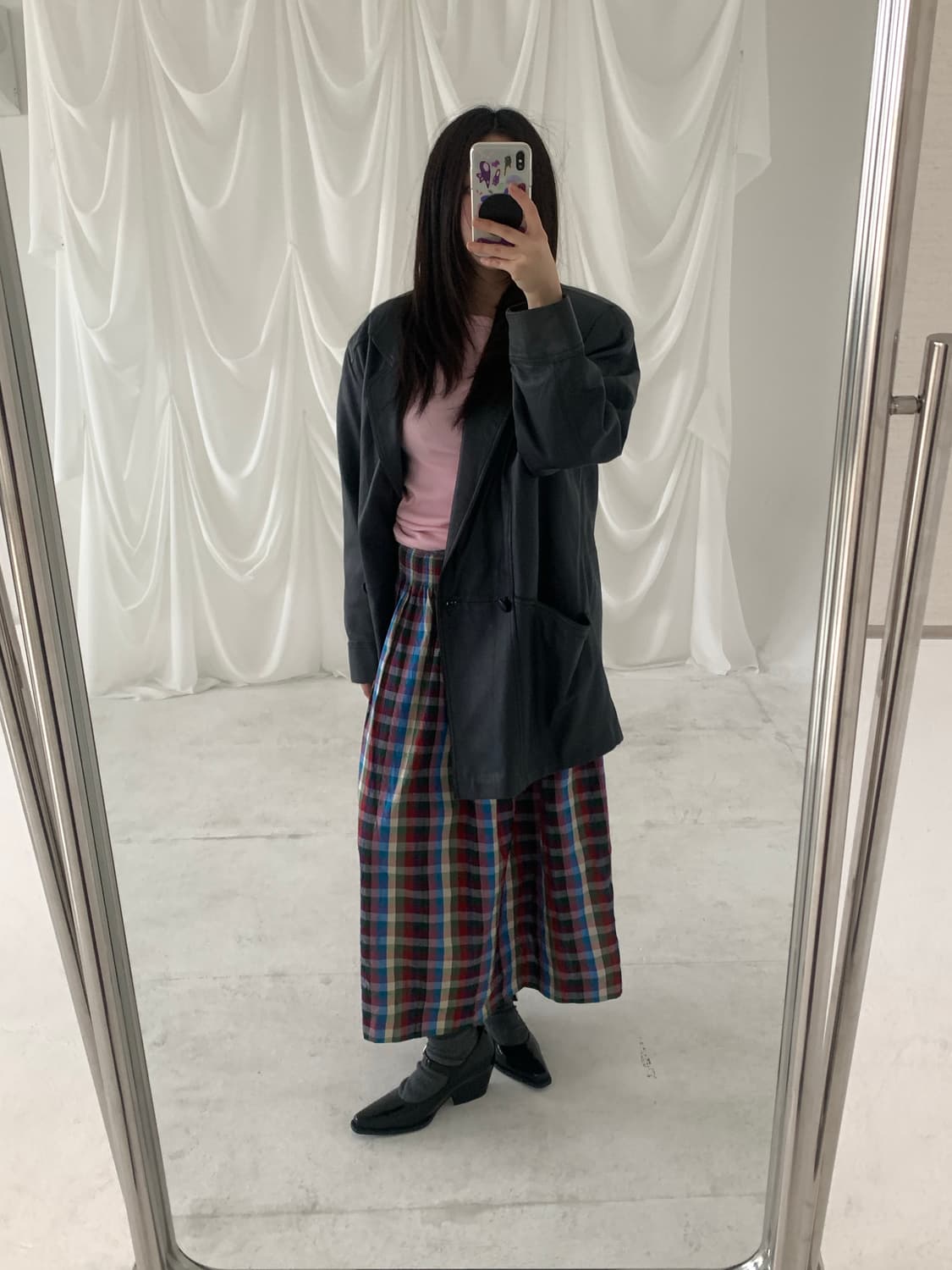 Double button navy leather JK 상품이미지4