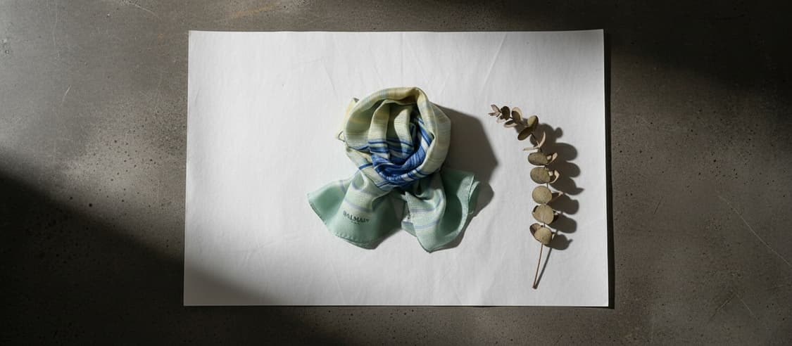 BALMAIN 발망 실크 스트라이프 롱 스카프 (민트/블루) 상품이미지1