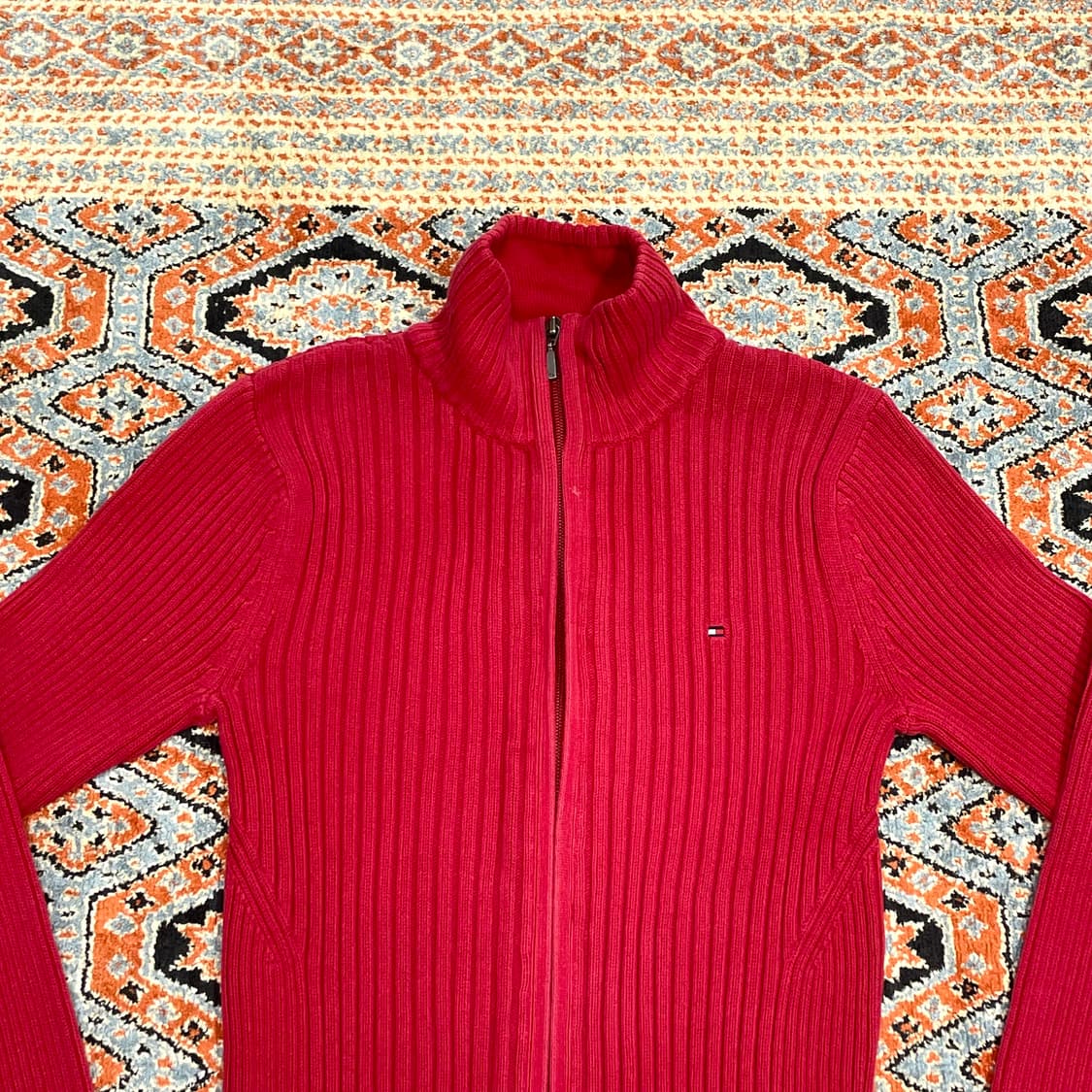 타미힐피거 레드 골지 투웨이 풀집업 가디건 여성S 상품이미지2