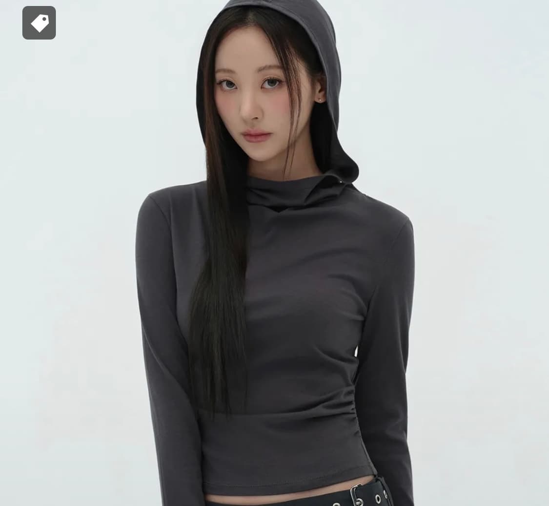 우먼즈 드레이프 후디드 긴소매 티셔츠 [다크 그레이] 상품이미지1