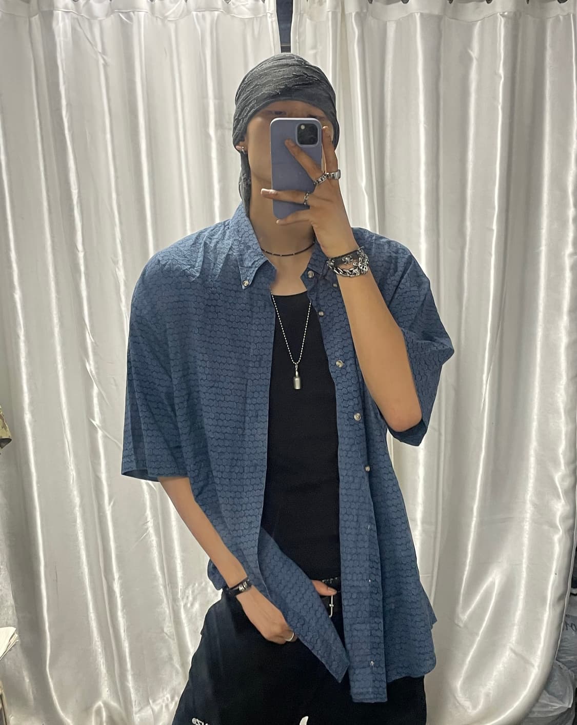 Japanese style blue short-sleeved shirt 상품이미지2