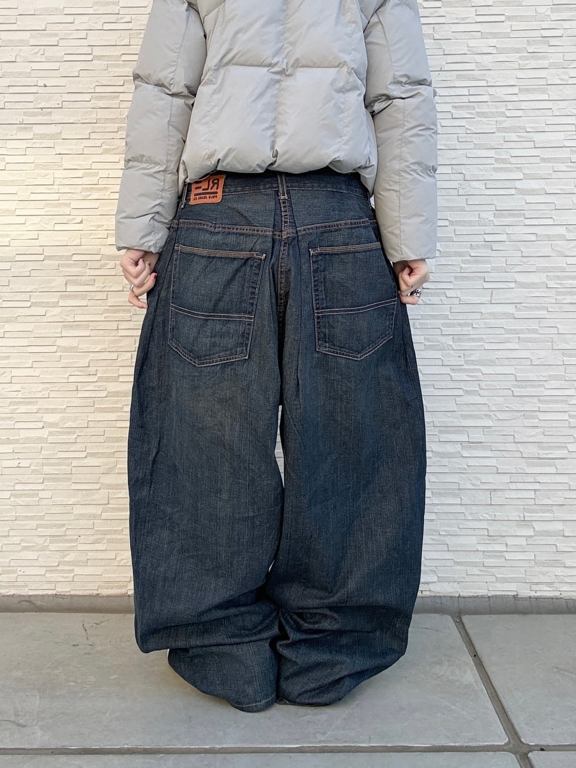 90s POLO JEANS CO 올드스쿨 진청 오버 와이드 데님 밴츠 상품이미지4