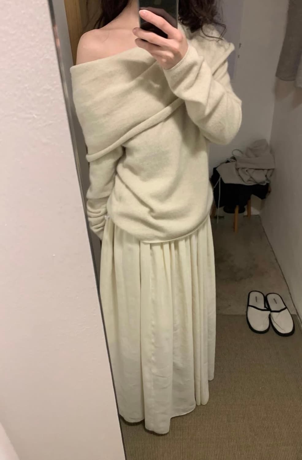 [새상품] Monoha 모노하 케이프 레이어드 니트 아이보리 상품이미지6