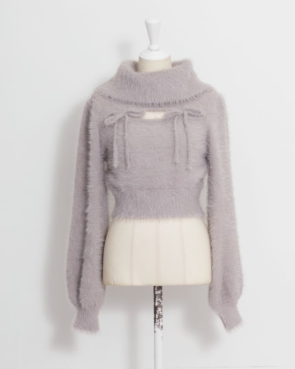 Pium 피움 컷아웃 오프 터틀 페더 니트 핑크 양산형 지뢰계 스나계 상품이미지1