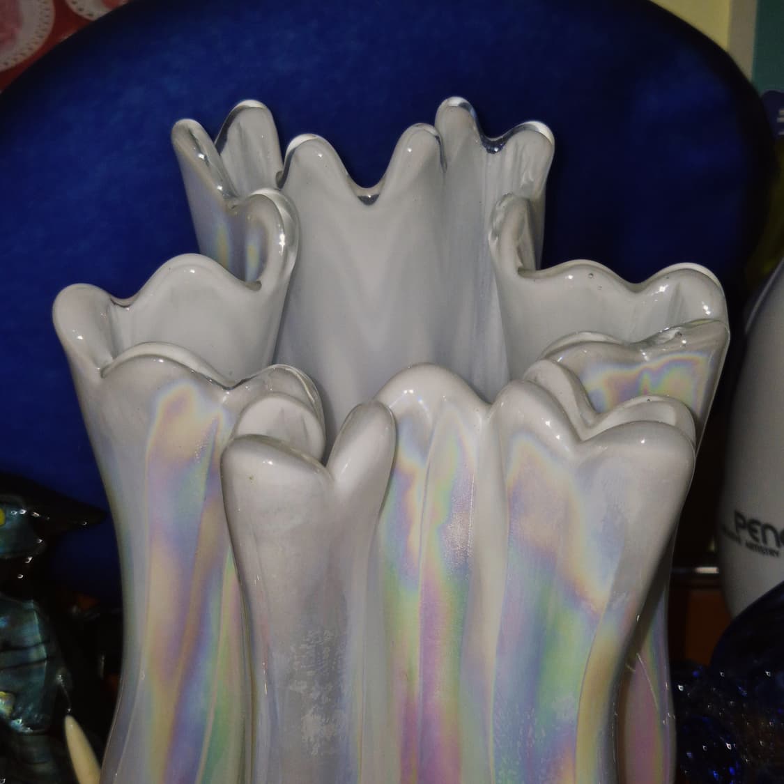 80s 쿠라타 아트글라스 진주 오로라 산호 꽃병 상품이미지6