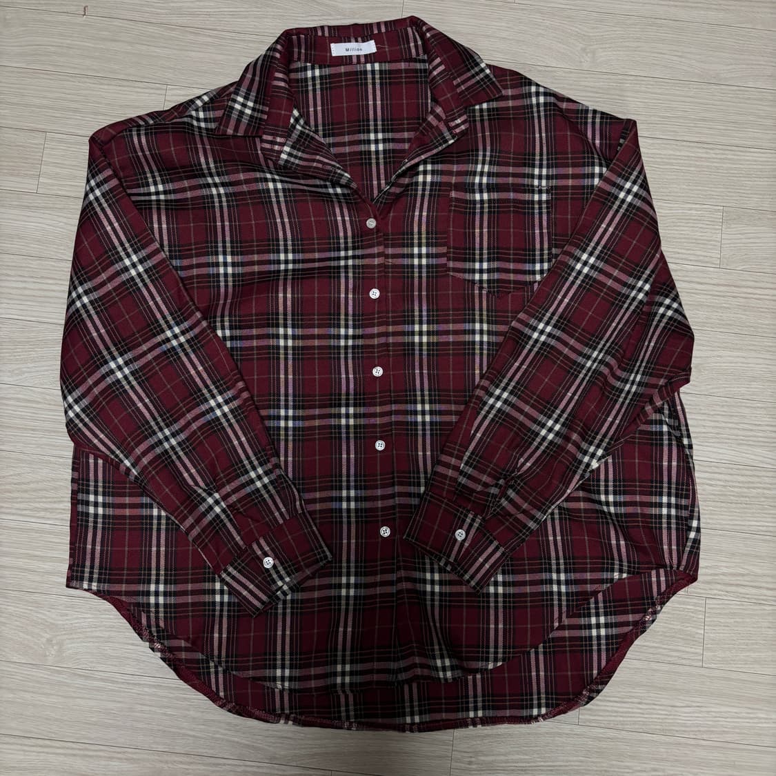 버건디 박시핏 오버핏 체크 셔츠 상품이미지7