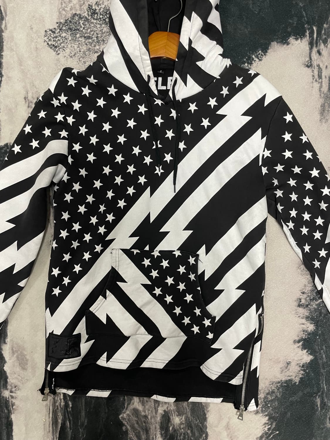빈티지 성조기 흑백 사이드 지퍼 후드티 상품이미지2