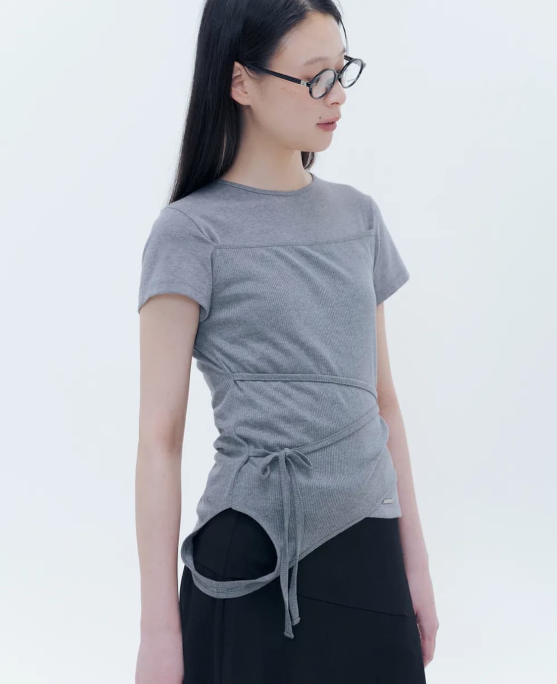 미세키서울 반팔 String layered knit top GREY 상품이미지1