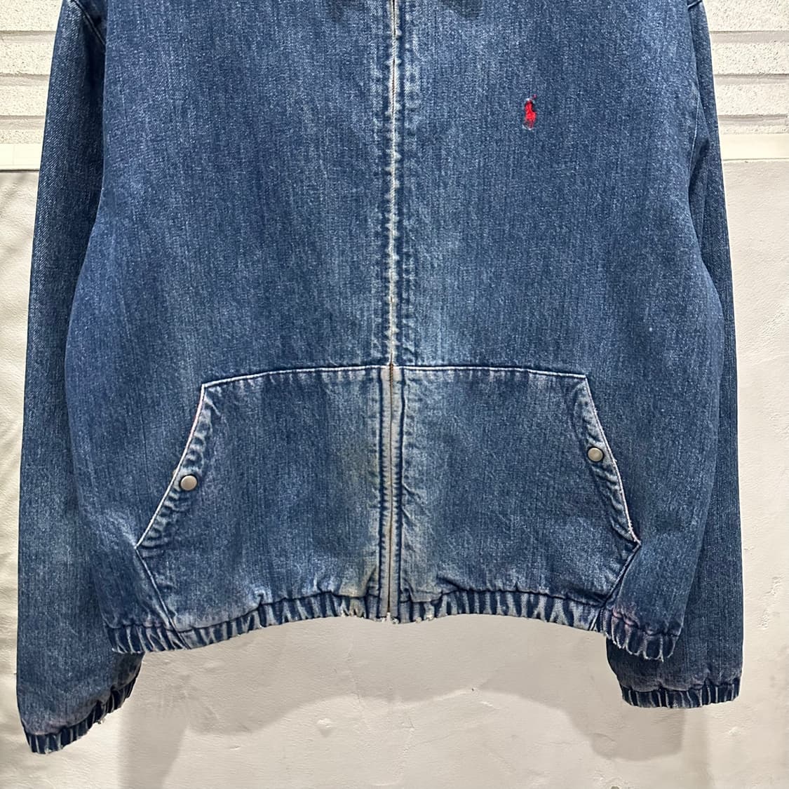 폴로 랄프로렌 데님 블루종 자켓 카라넥 캥거루 포켓 디테일 진청 상품이미지5