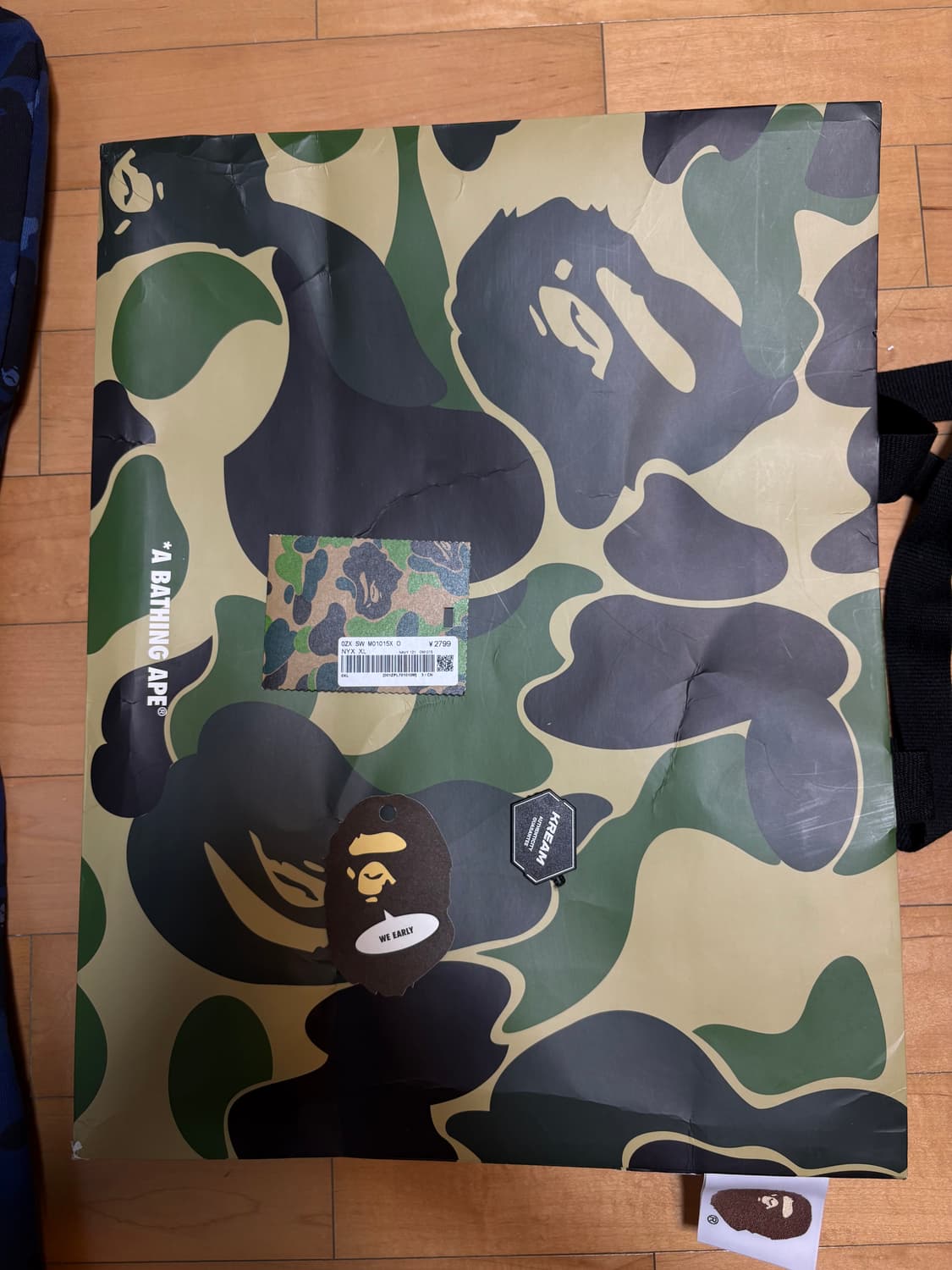 크림구매/실착1회)베이프 샤크후드집업 청계 XL/택, 쇼핑백 포함 상품이미지5