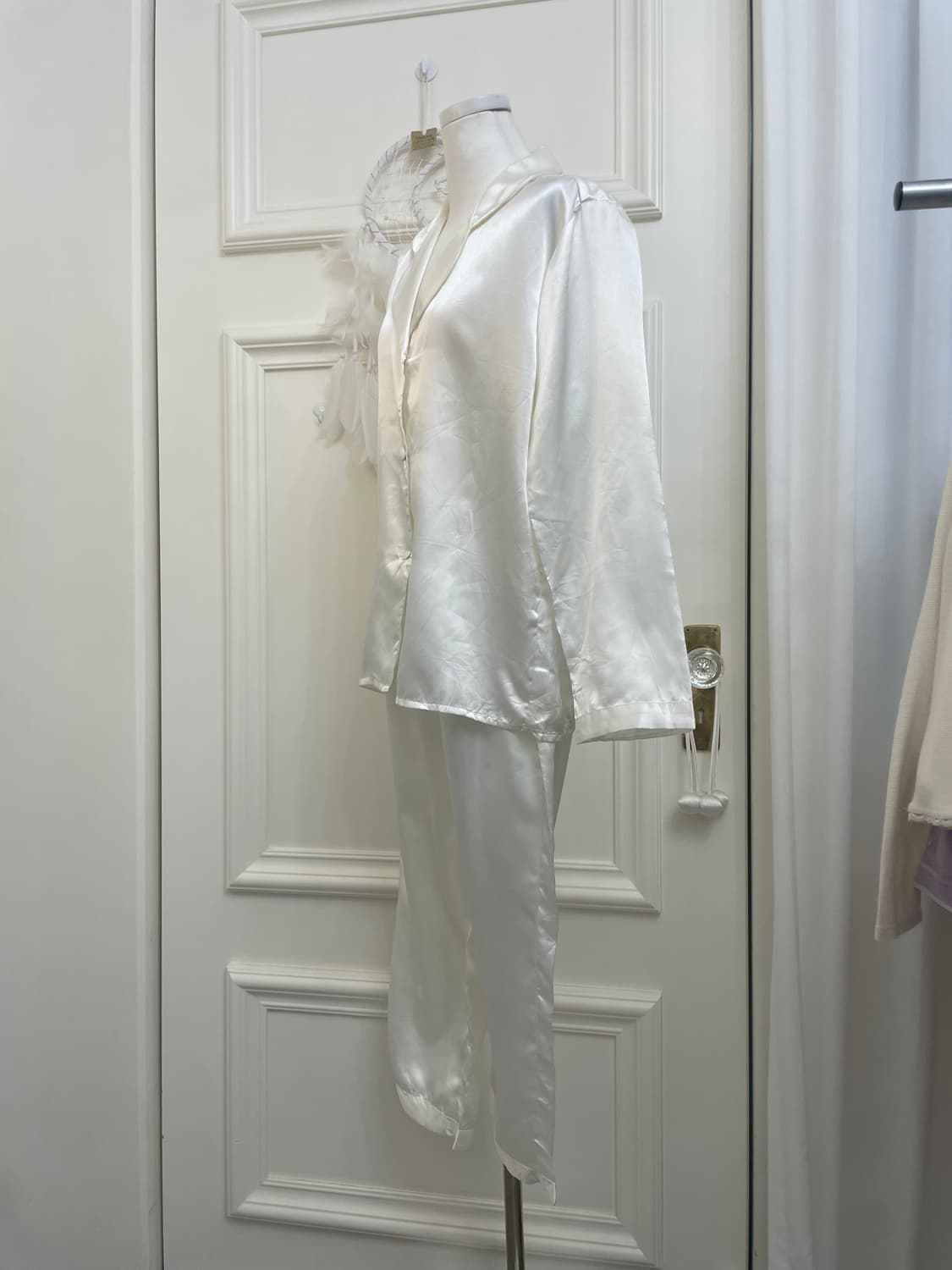 white 100% silk pajama set(size-L) 상품이미지2