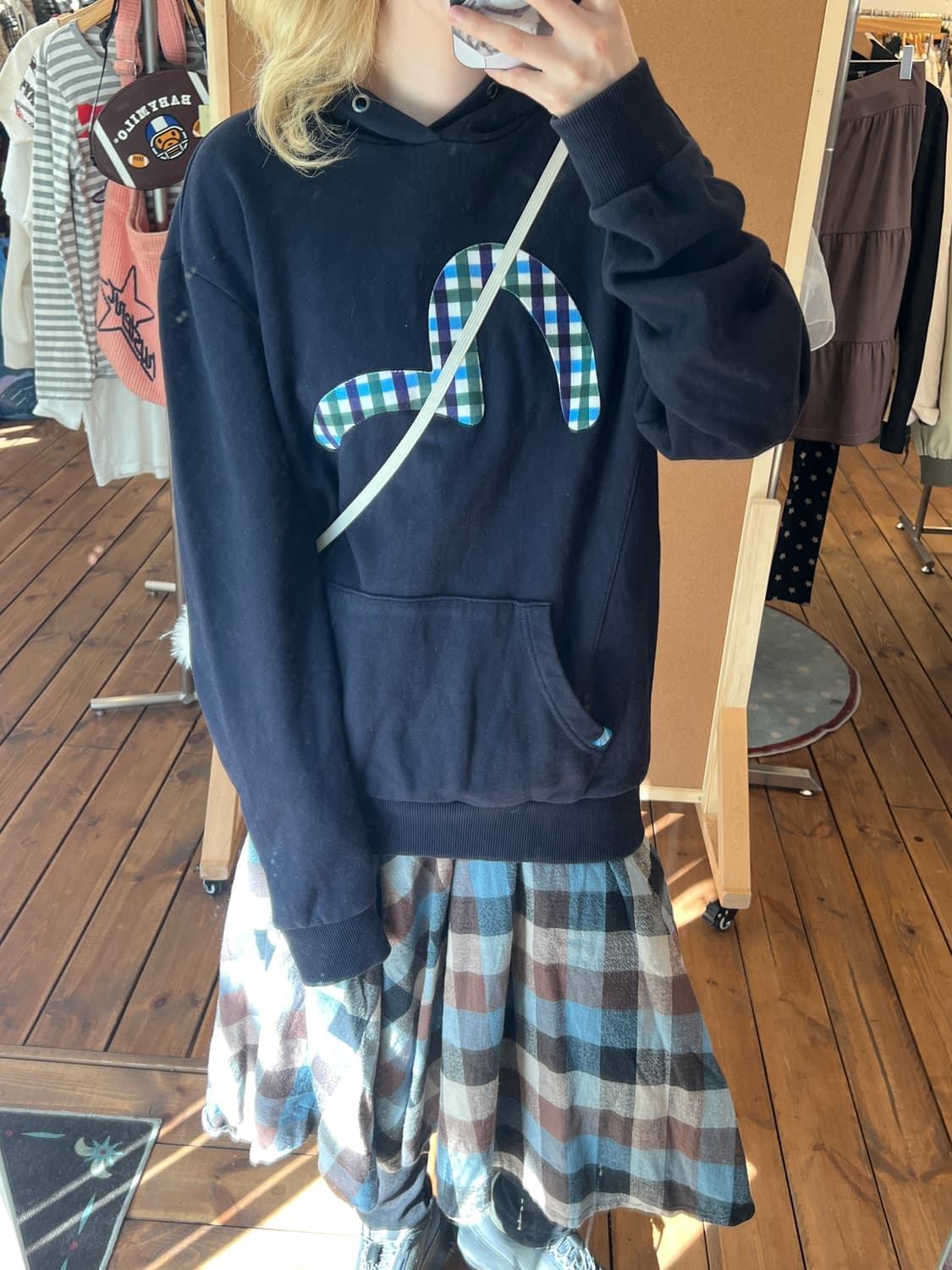 Evisu 네이비 체크 후드티  상품이미지1