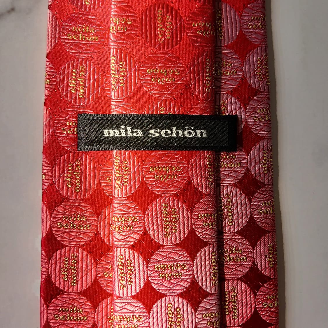 밀라숀 실크 레드 로고 패턴 넥타이 9cm S~A+등급 E813 상품이미지9