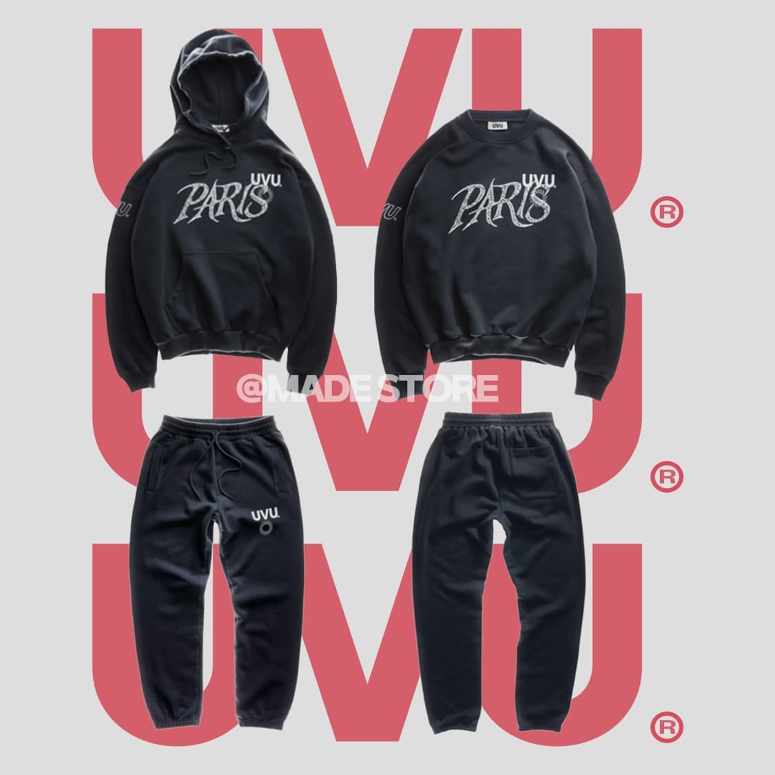 UVU 파리 후드 집업 팬츠 셋업 잉크블루 상품이미지1