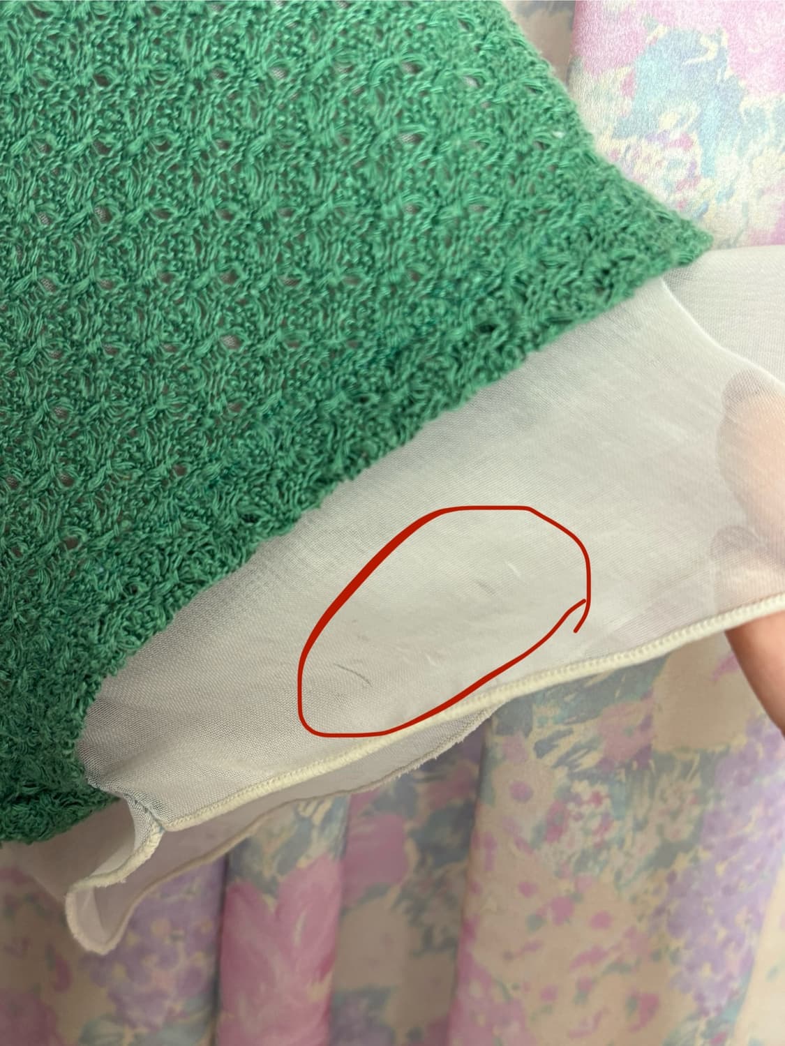 그린 쉬폰 반소매 니트탑 상품이미지7