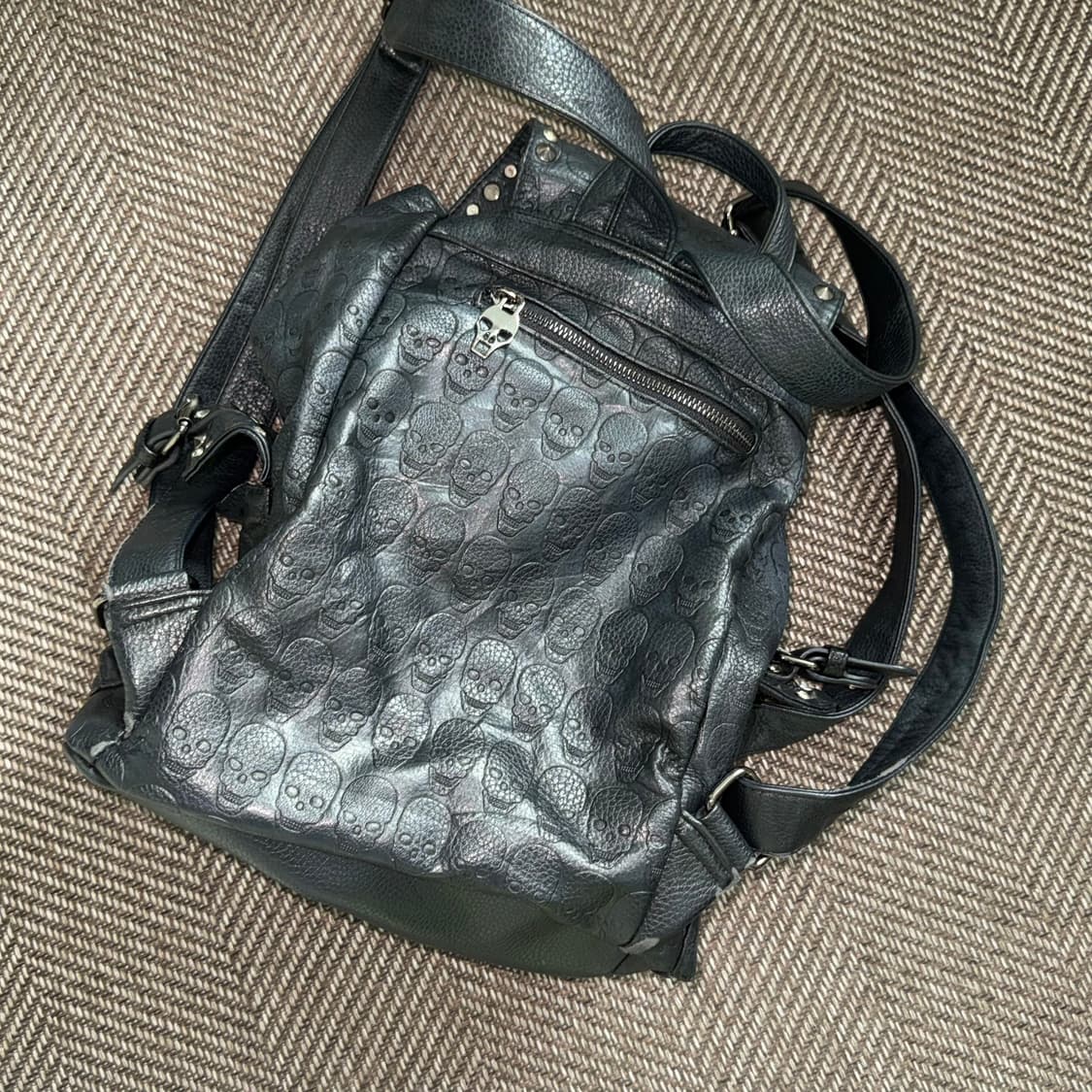 빈티지 고스 펑크 락 해골 가죽백팩 상품이미지2