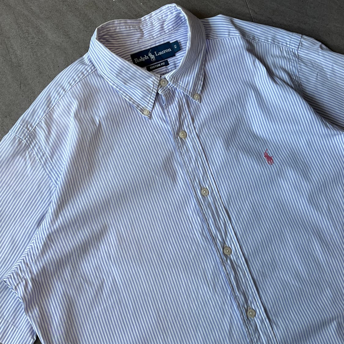 폴로 정품 라이트 퍼플 포플린 스트라이프 반팔 셔츠 상품이미지3