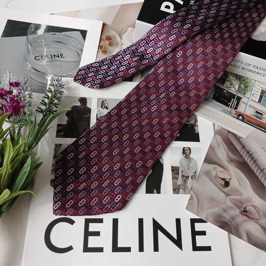 셀린느 실크 퍼플 트리오페 패턴 넥타이 9.3cm A+~A등급 E723
 상품이미지3