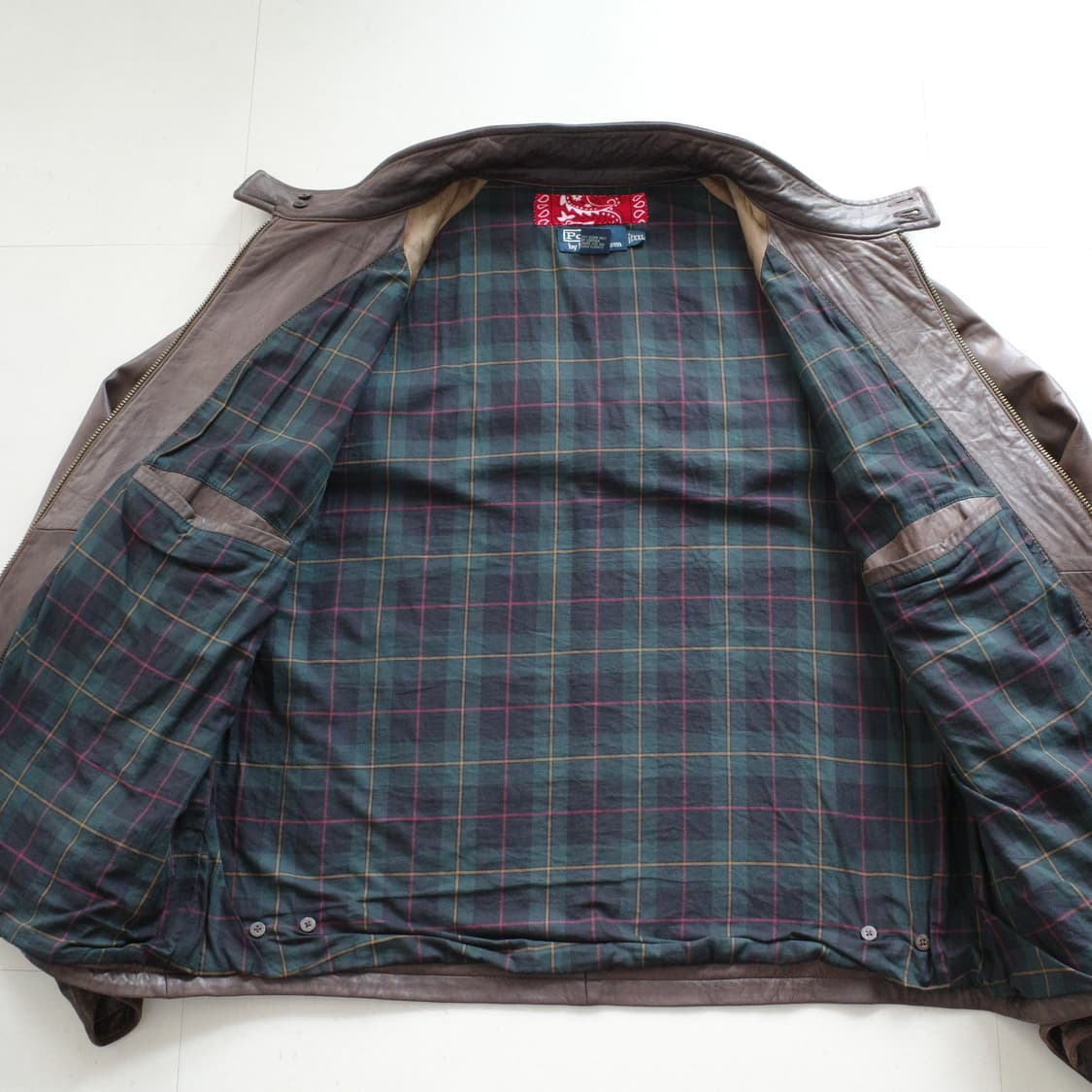 [XXL]90s 폴로 랄프로렌 가죽 레더 바라쿠타 자켓 블랙와치 안감 상품이미지6