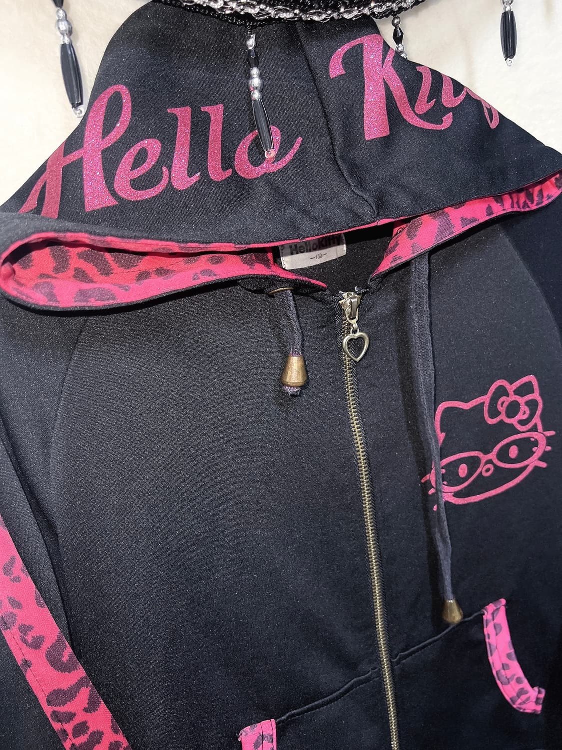 헬로키티 후드집업 고전 레오파드 호피 핑크 갸루 키치 펑크 히메 핀터 상품이미지8