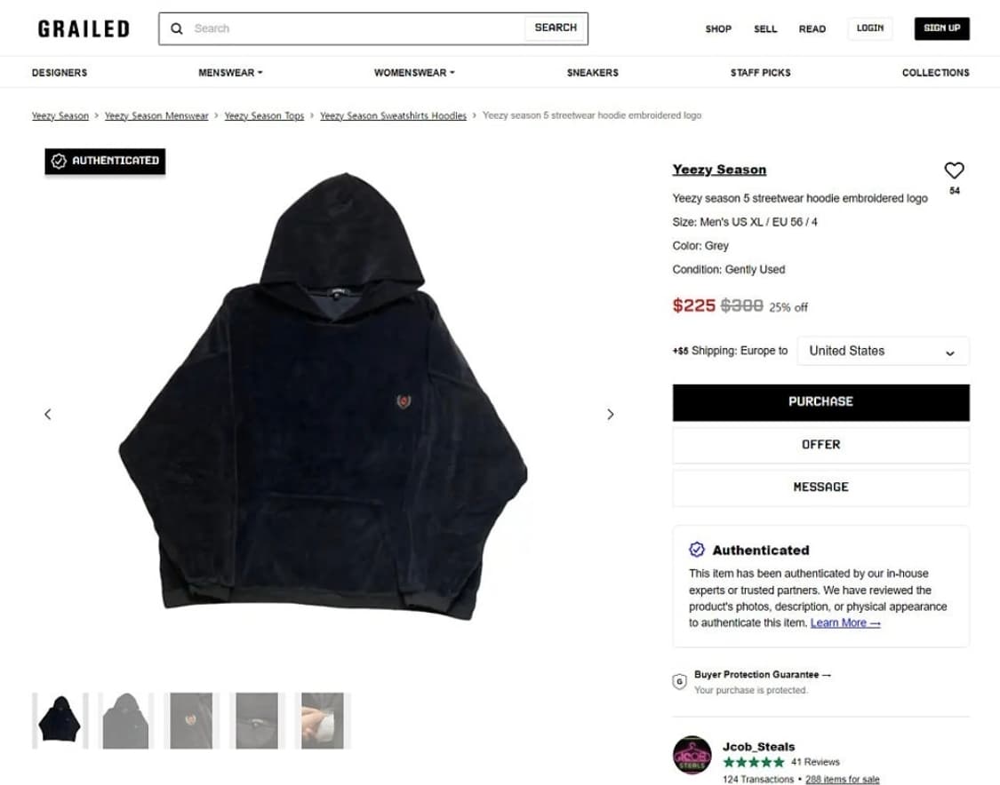 이지 YEEZY 시즌 5 크레스트 로고 벨벳 후드 m 정품 상품이미지9