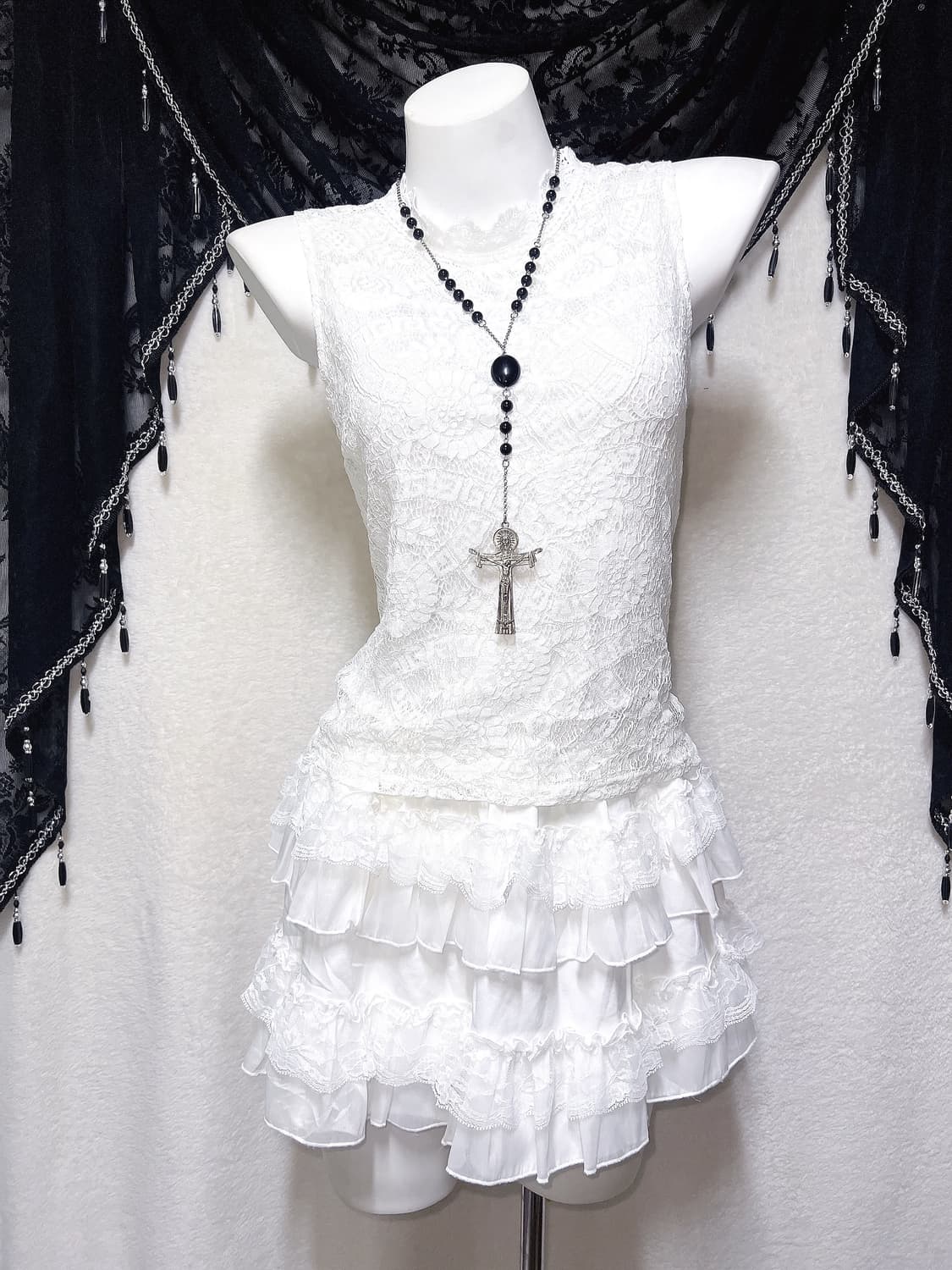 로맨틱고딕 엔젤릭 로걀 갸루 화이트 레이스 홀터 슬리브리스 나시 페어리 상품이미지6