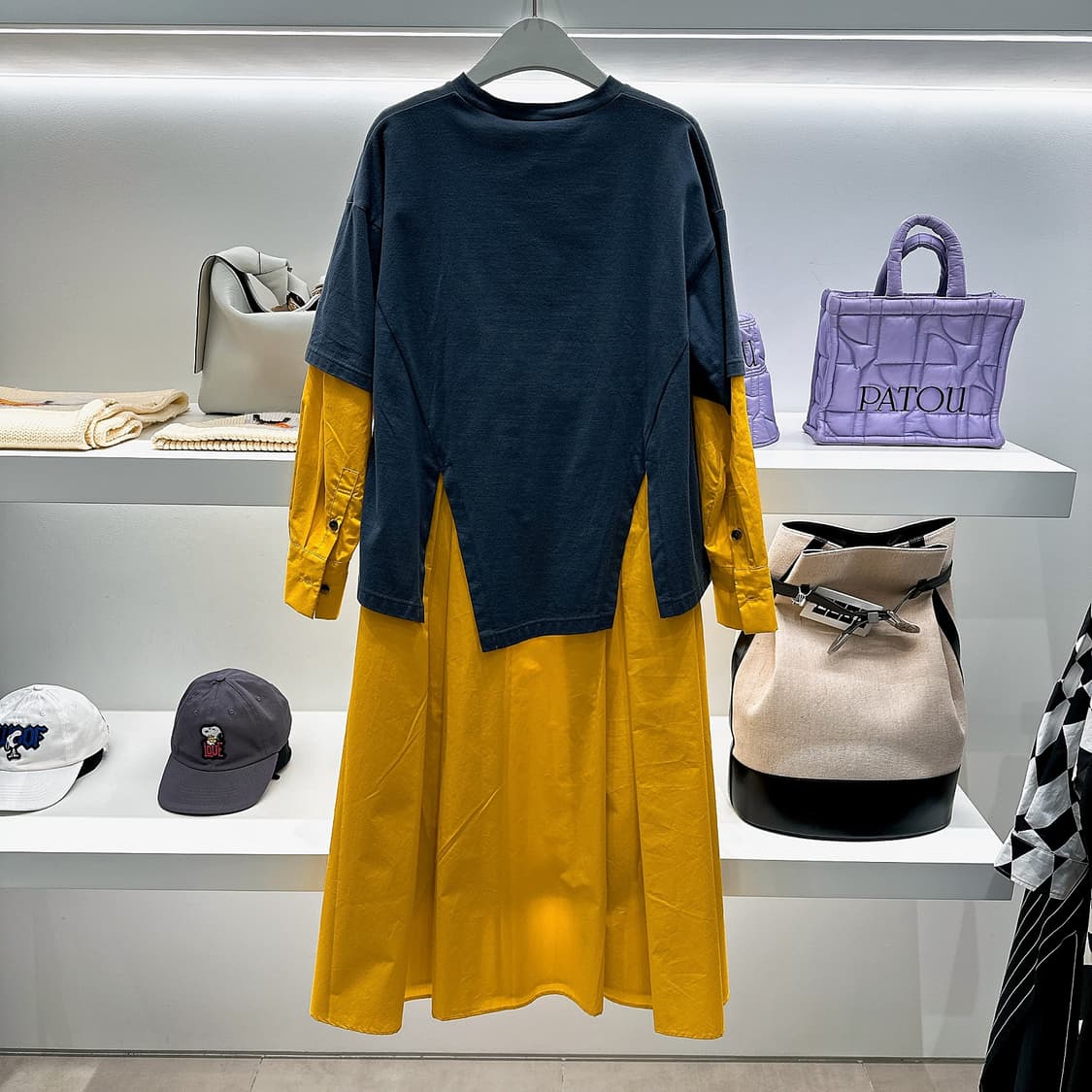 엔폴드 여성 네이비 옐로우 셔츠 드레스 상품이미지1