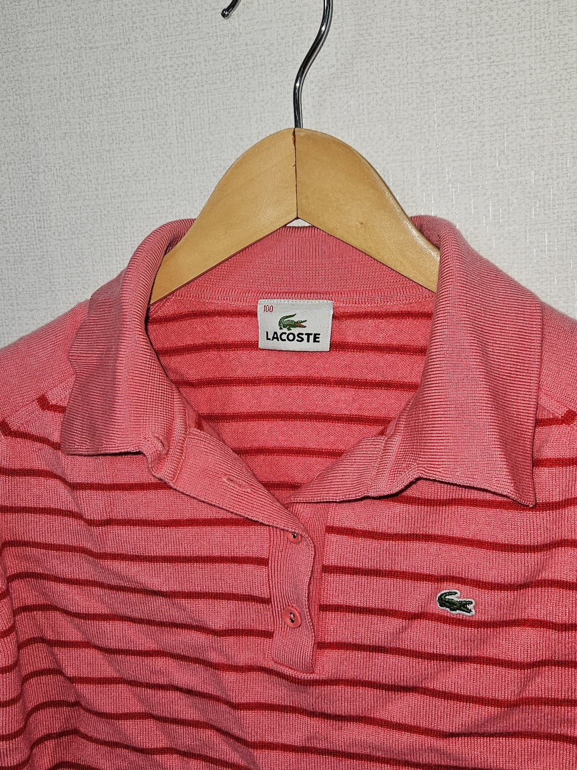 라코스테 여성 크롭 스트라이프 딸기우유 카라니트 올드스쿨 100 상품이미지3