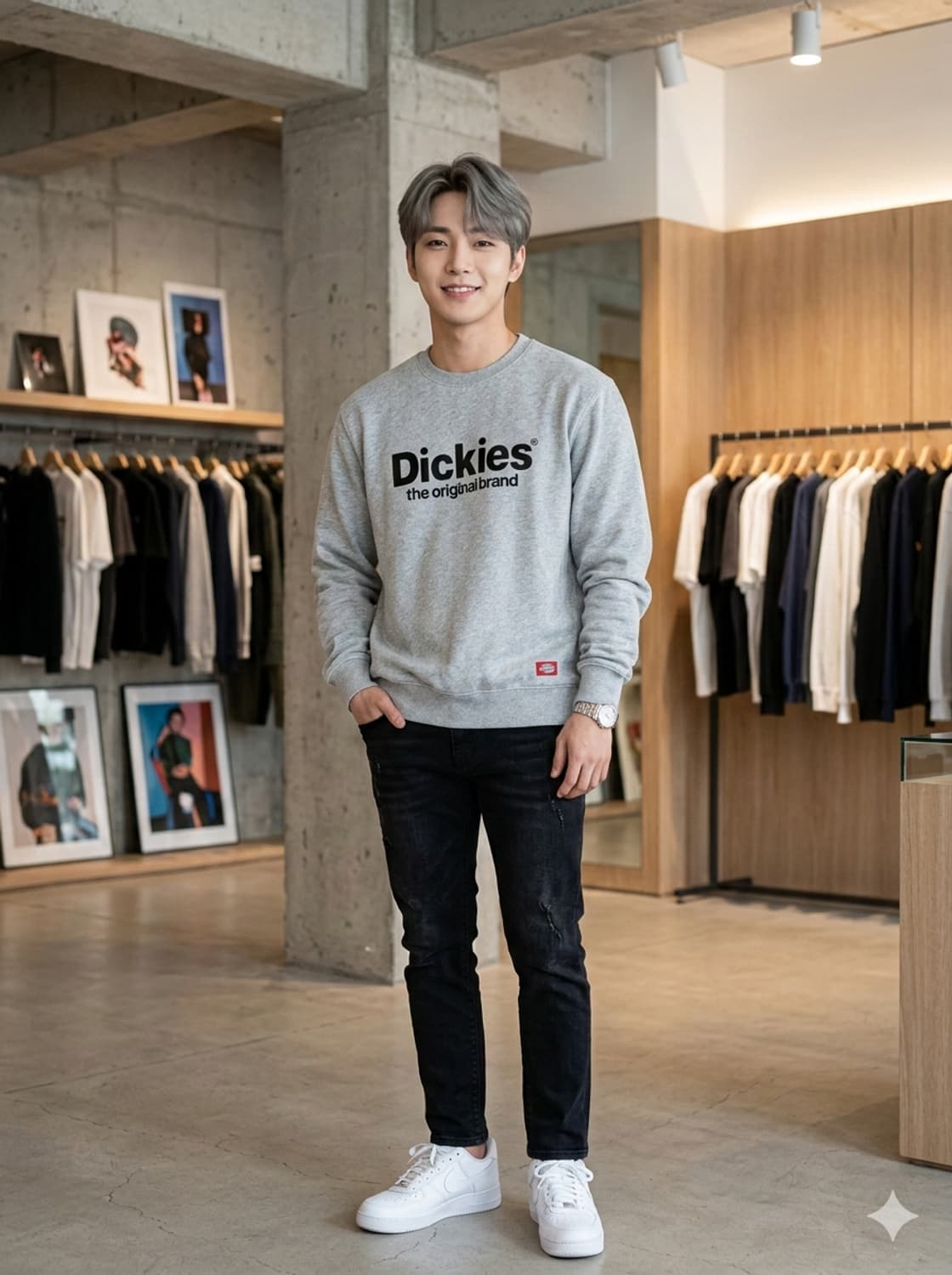 디키즈(Dickies) 빅로고 맨투맨 멜란지 그레이 상품이미지1