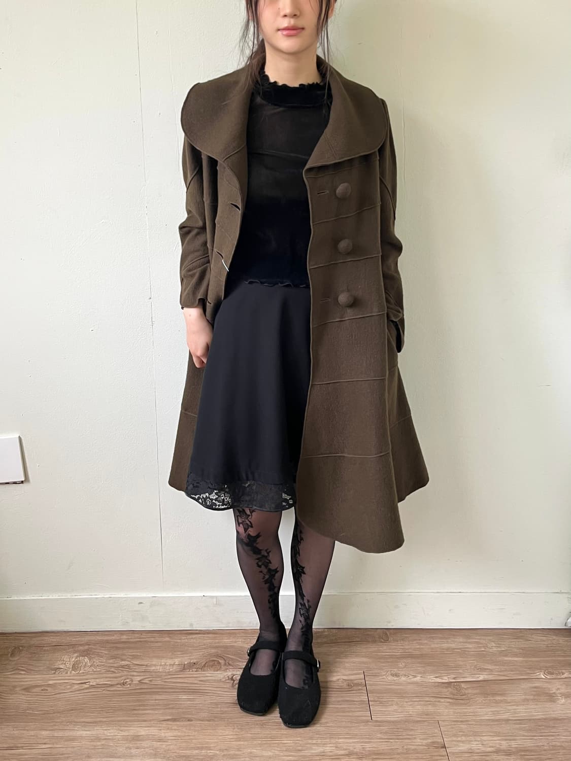 Vertical 풀 카라 올리브 롱 코트 상품이미지6